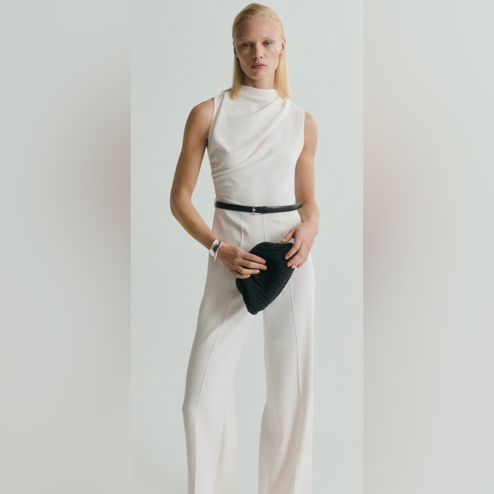 Mango LONG JUMPSUIT WITH DRAPED NECK AND BELT